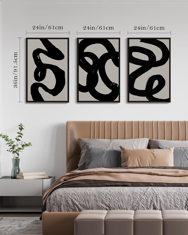 Black Abstract Wall Art Large 24X36In Ink Wash Minimalist Lines Framed Canvas Pa gallery