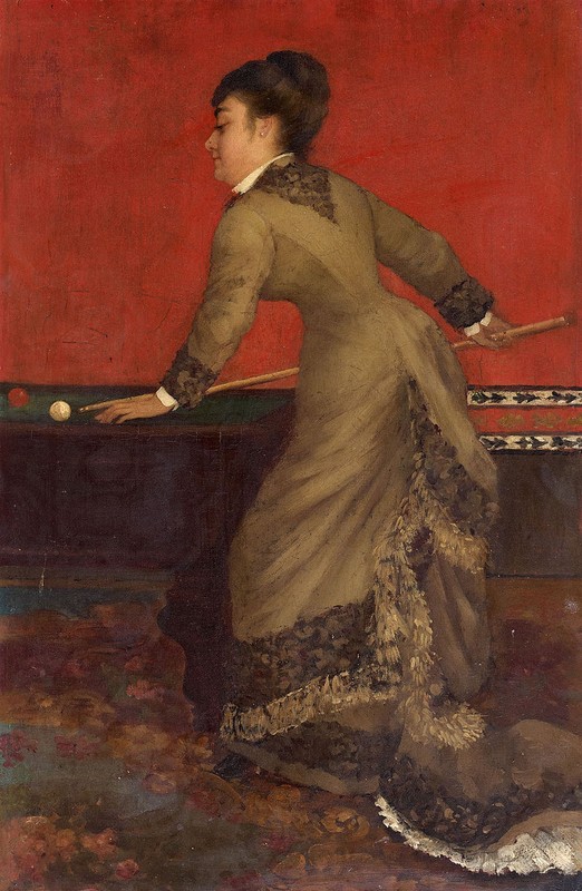 oil painting «A Victorian aristocratic woman playing carom billiards»@9535