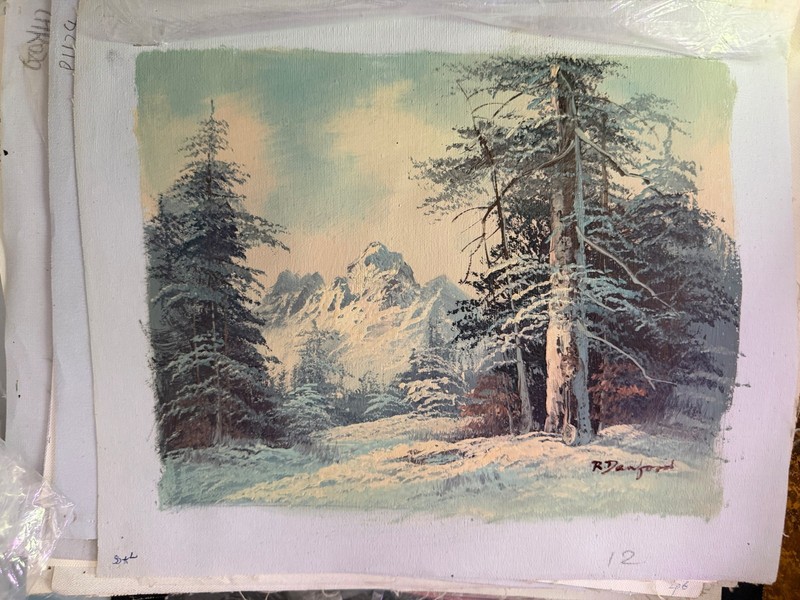 Vintage Winter Mountain Landscape Snow Forest Decorative Oil Painting Art