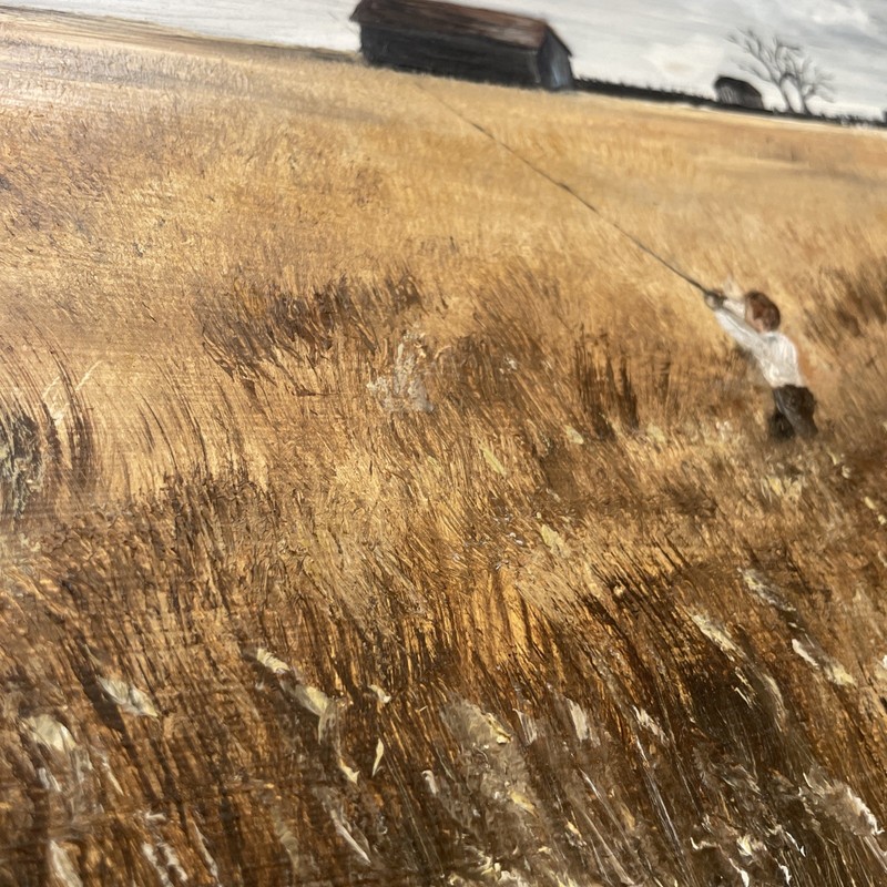 Original Oil Painting By Carol Nies Bilder Wood Frame 15”x13” Farm boy W/ Kite gallery