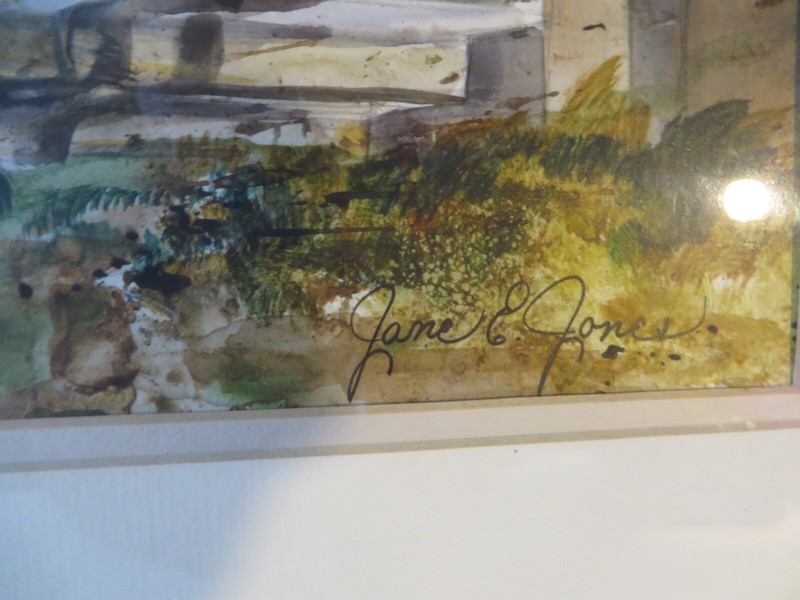 JANE E. JONES ORIGINAL WATER COLOR REKNOWED DALLAS ARTIST FRAMED 13 1/2" X 19" gallery
