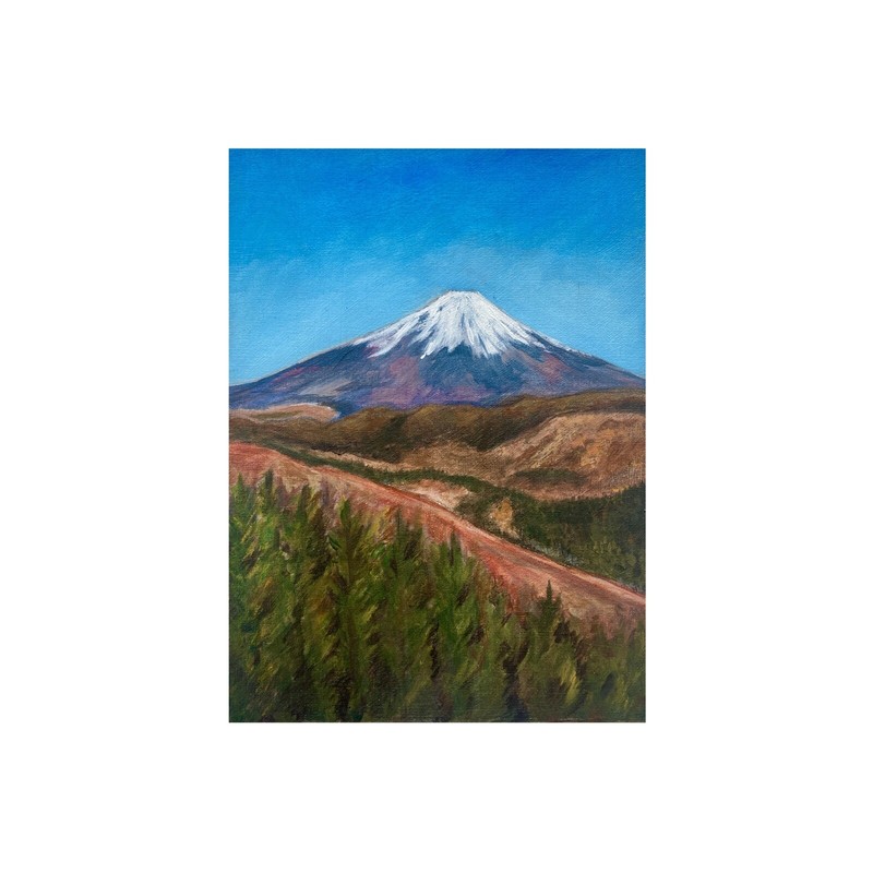 Mount Fuji Acrylic Painting Original Japanese Mountain Landscape Art 6 x 8 in