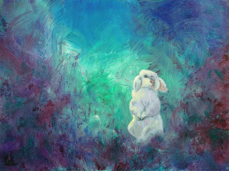 MAX COLE OIL PAINTING Impressionism Landscape Original Art Bunny Rabbits love 48