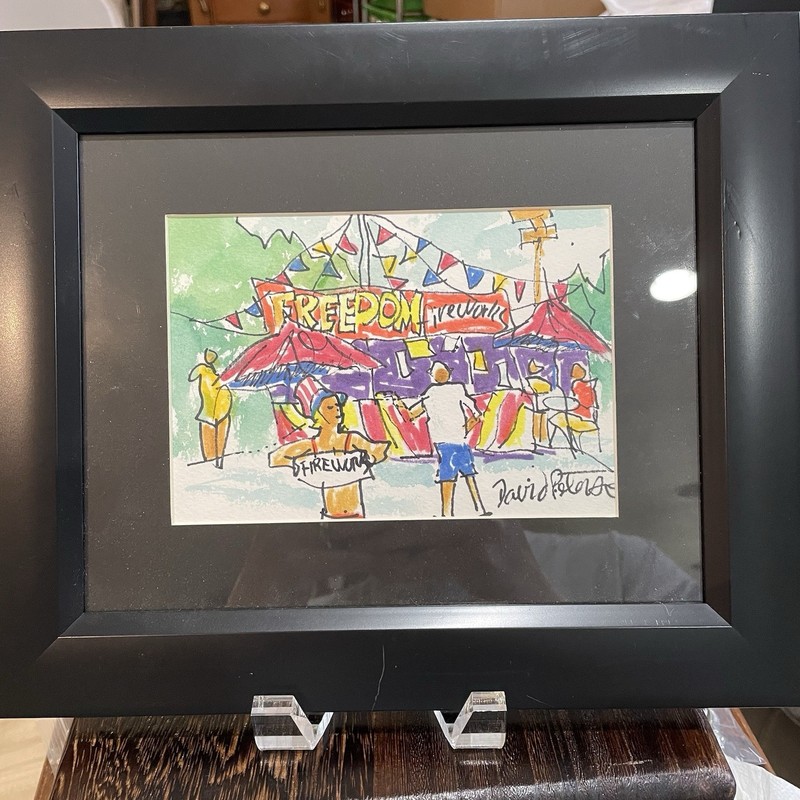 David Peterson Watercolor «Freedom Fireworks» Signed 6×4.5 + Frame See Photos