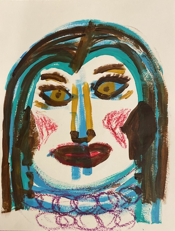 Exotic Woman with Chain 11 X 14″ Abstract Acrylic Painting Paper Original