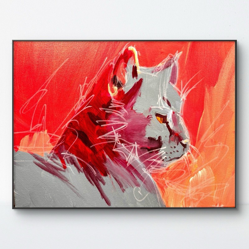 SAMATOWIC Cat 11×14 Abstract Expressionism Colorful Signed Original Fine Art 312