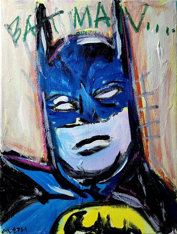 Original Batman Basquiat Style Canvas Neo Expressionist Fine Art Decor 11x14 gallery