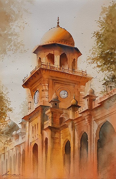 Original Painting Lahore Fort Water Color on Paper Size 14"x22" by Shaima Omar