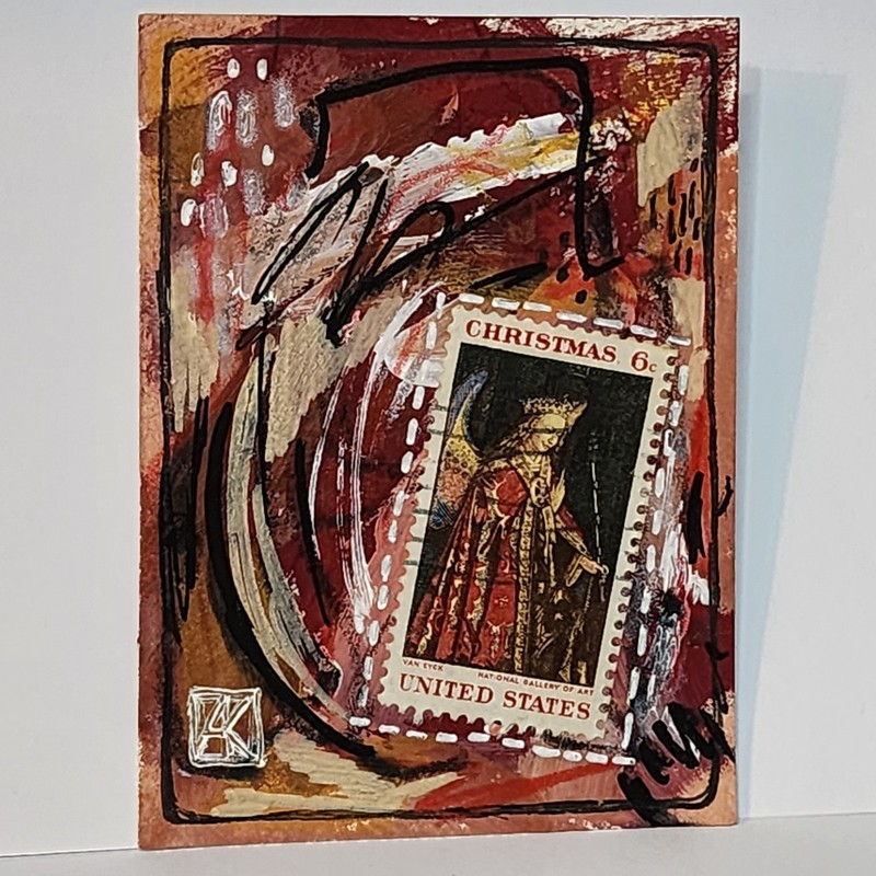 ACEO Original Abstract Painting Christmas Postage Stamp Angel Gabriel – AMBER K