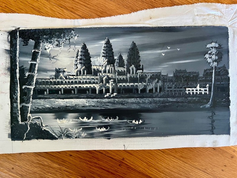 NEW CAMBODIAN / KHMER ANGKOR WAT ORIGINAL OIL PAINTING 15.75” X 7.75” AS6