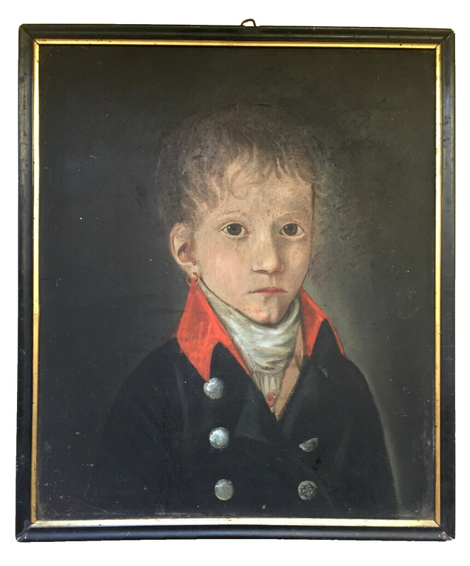 1820s FRENCH ANTIQUE REALISM PORTRAIT OF A YOUNG MILITARY UNIFORM Oil Painting