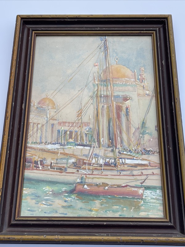 MASTERFUL IMPRESSIONIST PAINTING NAUTICAL COASTAL BOATS ARCHITECTURE BEACH PORT