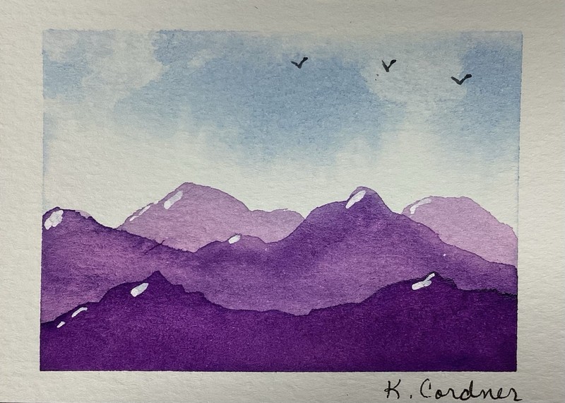 ACEO Original Painting, Mountain Landscape, Nature, Kimberly Cordner