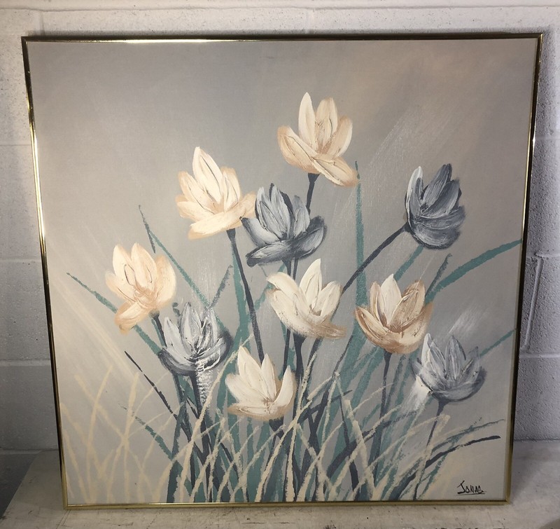 Vintage Original Oil On Canvas Painting Signed Jonas Floral Flowers Large 30×30”