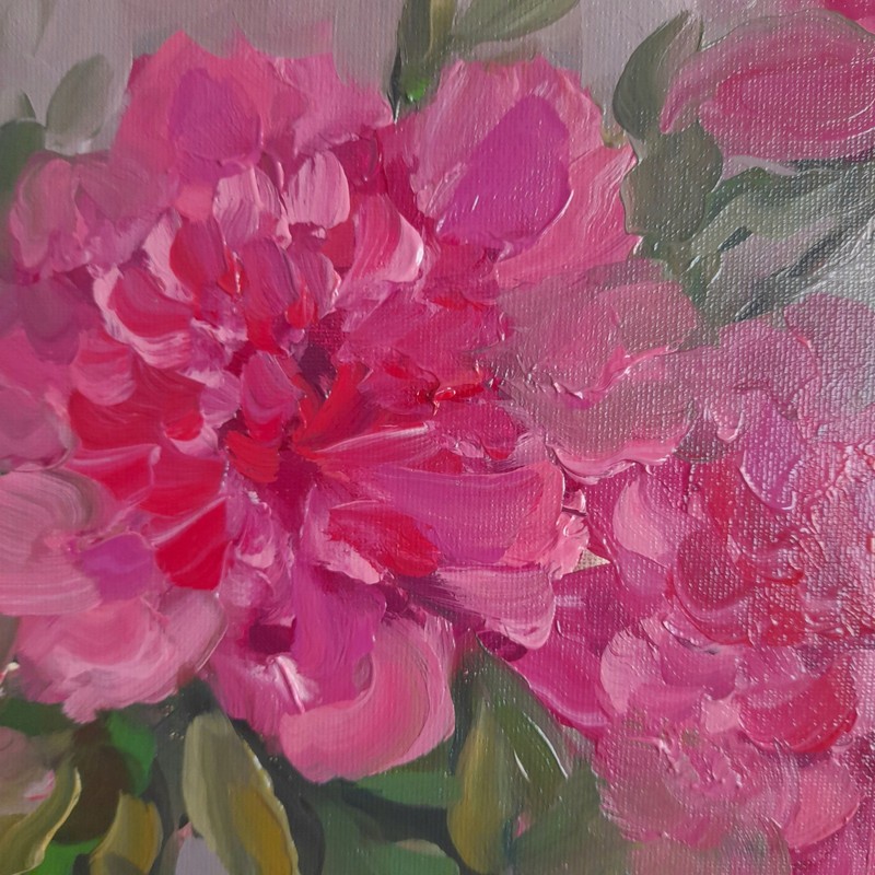 peonies original oil painting, bouquet pink peonies art, flowers oil paintings gallery