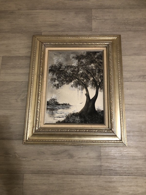 Vintage Black And White PEREZ Painting In Gold Frame Artistic interiors Inc. gallery