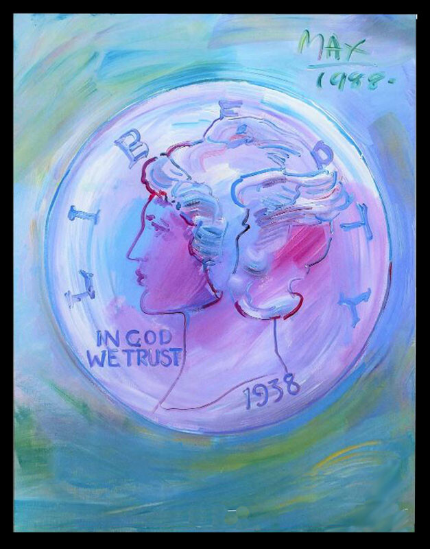 PETER MAX «March of Dimes» or «Mecury Dime» ORIGINAL PAINTING ON CANVAS