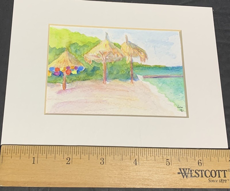2 Original Watercolor Paintings Signed By Valee? Beach & Seashell 3” X 5” gallery