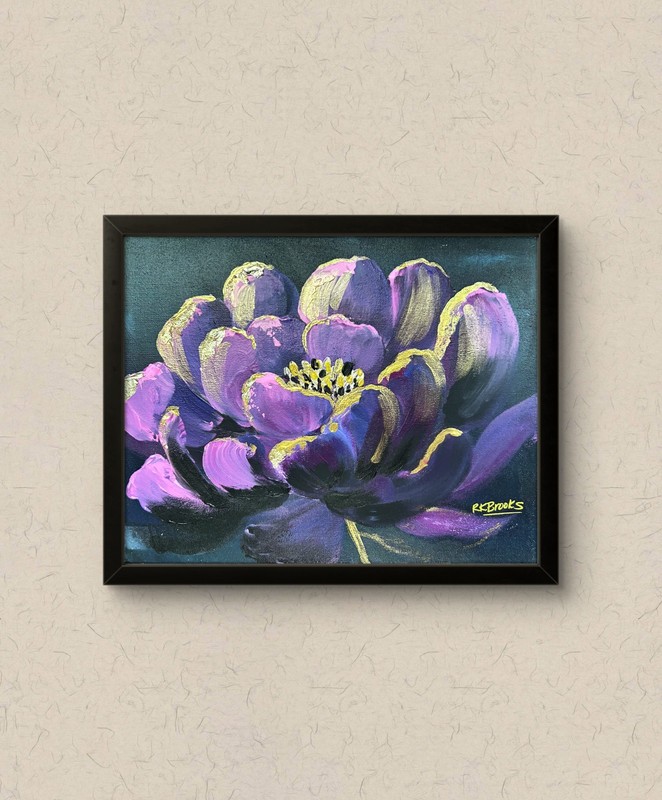 Original 11×14 Purple Peony Acrylic Painting with Gold Foil Accents