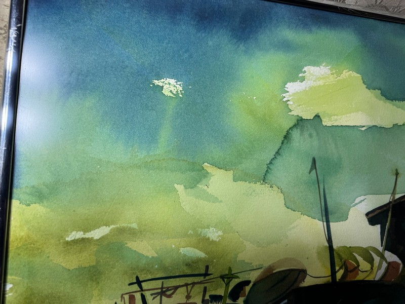 Paul Glasser 1973 "Coastal Landscape Scene" Watercolor Painting - Signed/Framed gallery