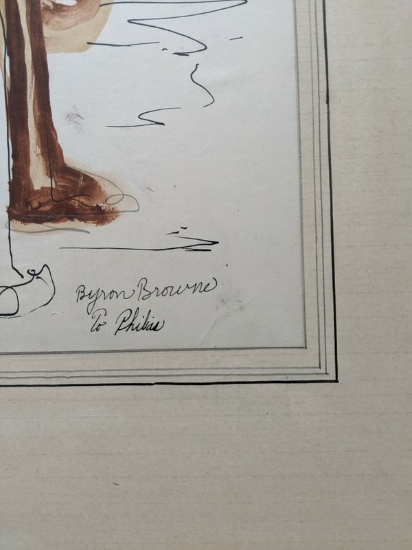 Byron Browne (1907-1961) Artist Original Pen and Ink Watercolor Painting gallery