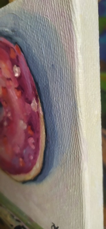 oil painting on canvas hand painted art with a purple donut with colored hearts gallery