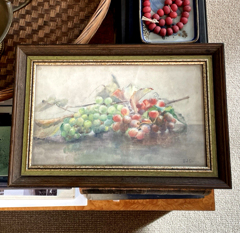 VTG Fruit Still Life Watercolor Painting of Grapes Framed Impressionist Art