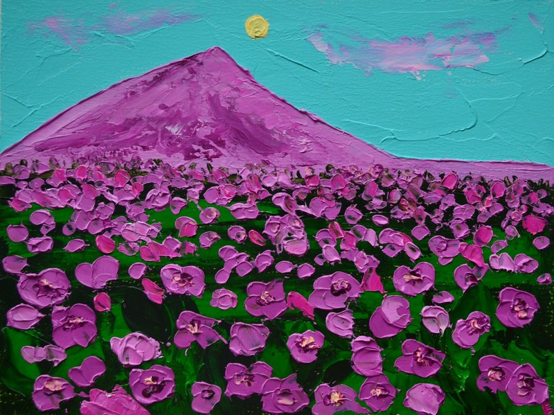Painting Foggy Morning Original Art Oil Painting Landscape Purple Flowers 6 х 8″