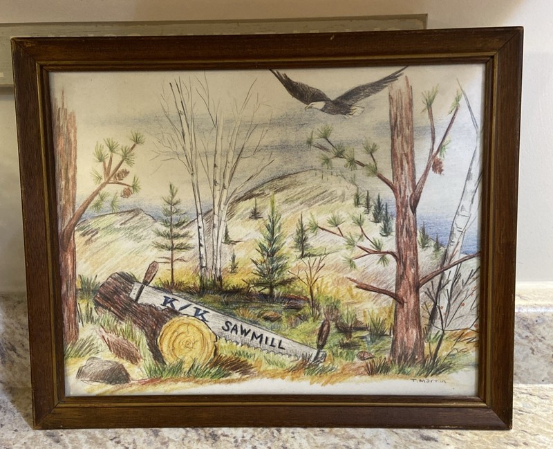 Vintage Rustic Midwest Woods Sawmill Watercolor 13″ Art