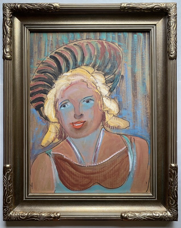 Original Art Nouveau Neoclassical Style Painting Beautiful Parisian French Woman