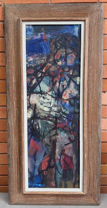 Vintage MCM Abstract Figural Oil Painting Mid Century Modern Art 1960s Signed