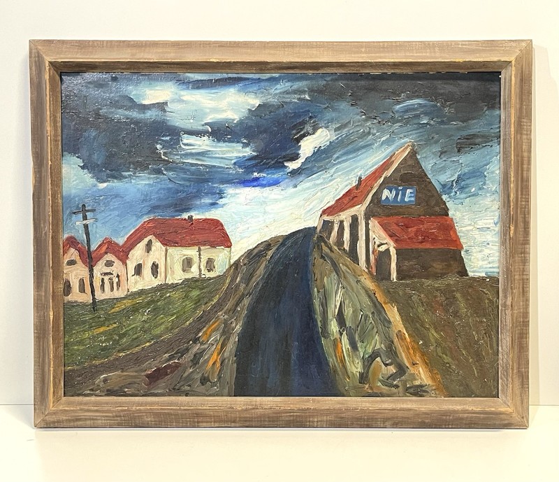 Vintage Folk Art Painting On Board Framed gallery