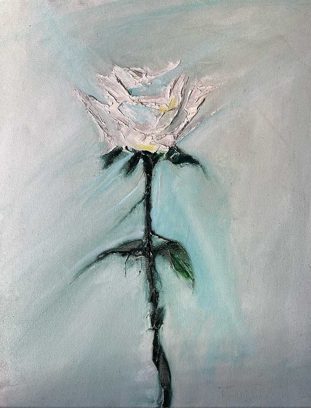 Single White Rose by James Dick | Impressionist | Oil Canvas Painting | Floral