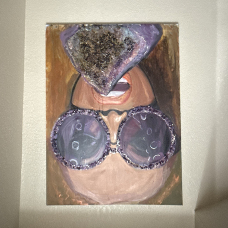 Original Signed Contemporary Portrait Painting Woman in Oversized Sunglasses