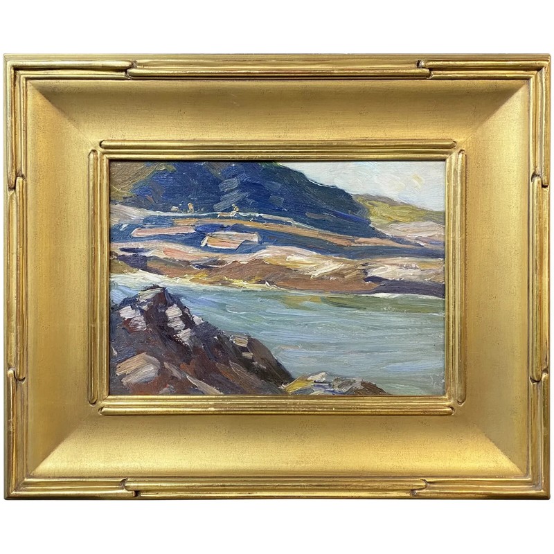 Charles Herbert Woodbury Impressionist Painting, Maine Inlet, with Estate Stamp