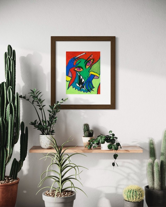 Enigmatic Encounter: A Reptilian Vice – Acrylic and Oil Pastel Art 8×10 canvas