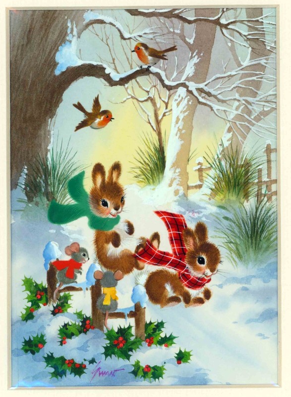 Original Peter Swan-Brown Christmas Art: Hitching a Ride