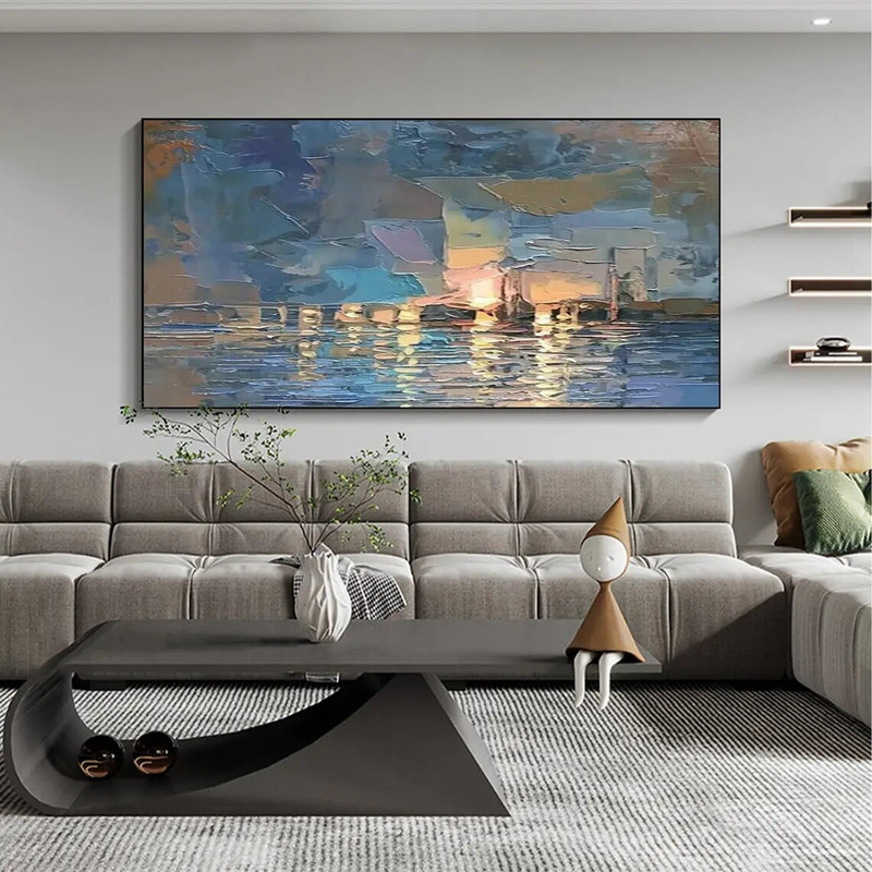 Handmade Oil Painting on Canvas Textured Wall Art Abstract Sailboat Seascape
