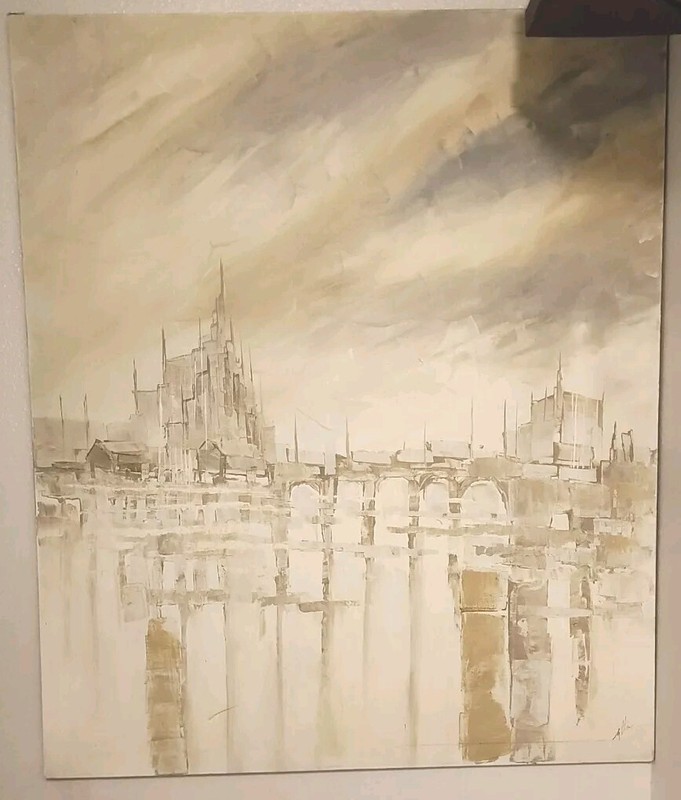 ETTA BENJAMIN CIEN 1924-2009 HUGE OIL PAINTING CANVAS SIGNED ABSTRACT MIDCENTURY