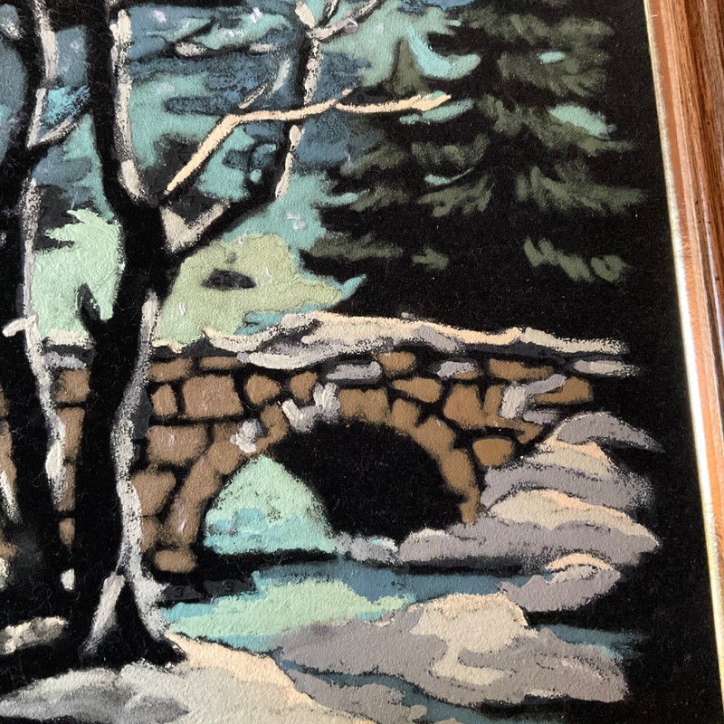 Impressionist landscape original acrylic Velvet PAINTING snowy tree bridge gallery