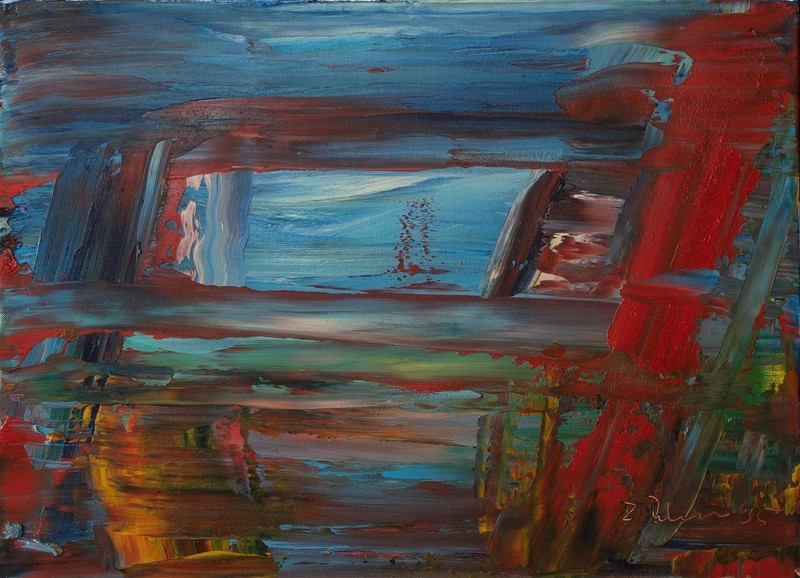 Rudolf Draheim Abstract Contemporary Sign Framed Painting 1995
