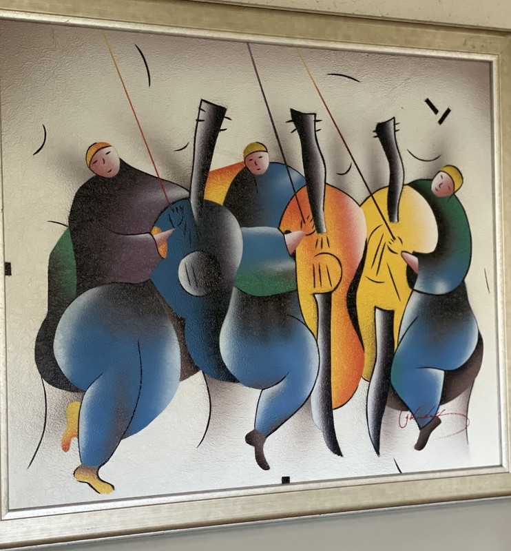 Signed J. Kendall Hand Painted Abstract Figurative Canvas Art Framed 24x20 gallery