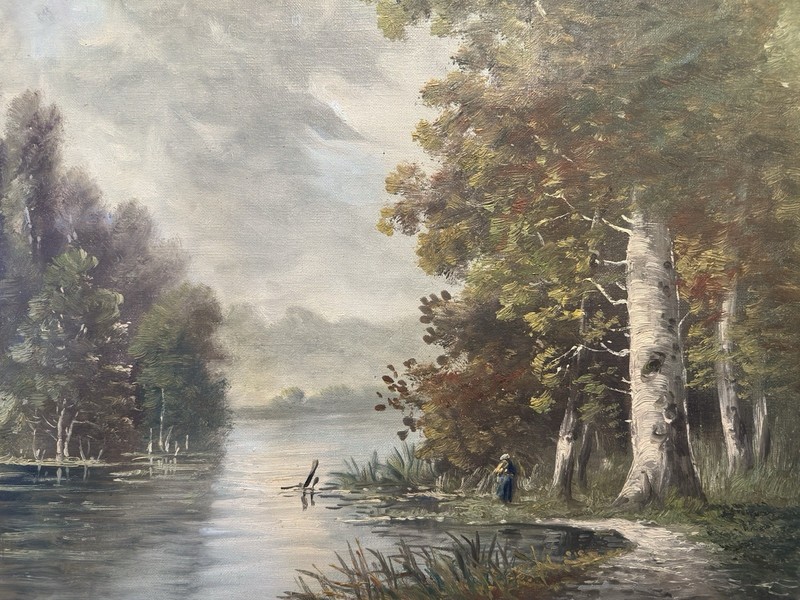 Antique Oil Painting On Canvas Signed Barbizon School 19th France Forest 46x55cm