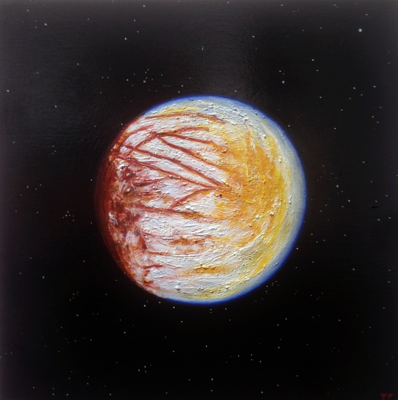original oil painting, space, moons, astronomy, Europa