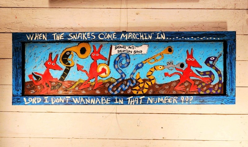 John Sperry Southern Primitive Religious Folk Art Devils & Snakes Painting 16X48