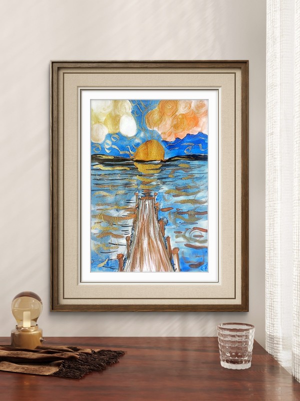 Dock Sitting Colorful Impressionist Original Watercolor 9x11 On Paper Signed gallery