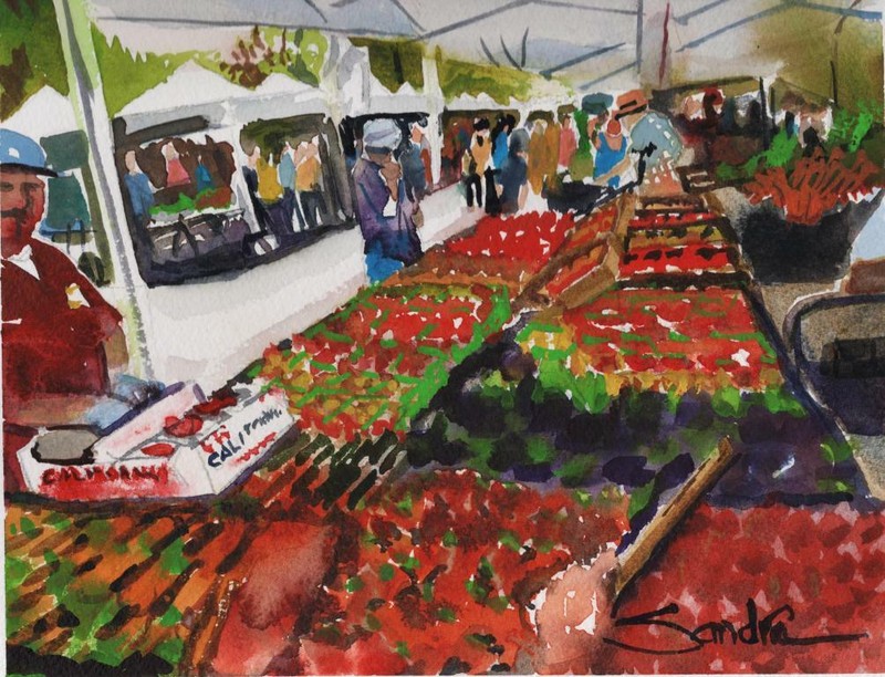 Farmers Market Saturday : Signed LE Art Print : Sandra Watercolors™ California