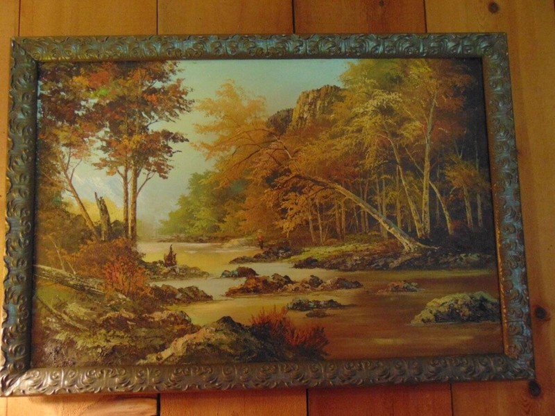 framed ORIGINAL OIL PAINTING signed anderson scenic mountains stream 39" x 27"