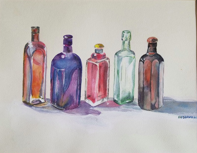 Suzanne Obrand, Holocaust Survivor, Watercolor Painting Glass Bottle Collection