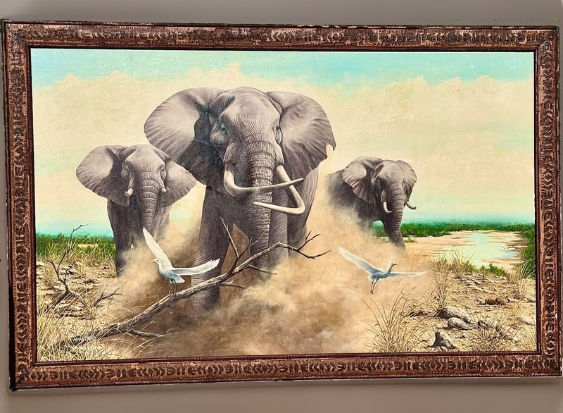 Graham Jahme Original Oil Painting Elephant «Haaktand» 2001 Large 75″x49″ Framed